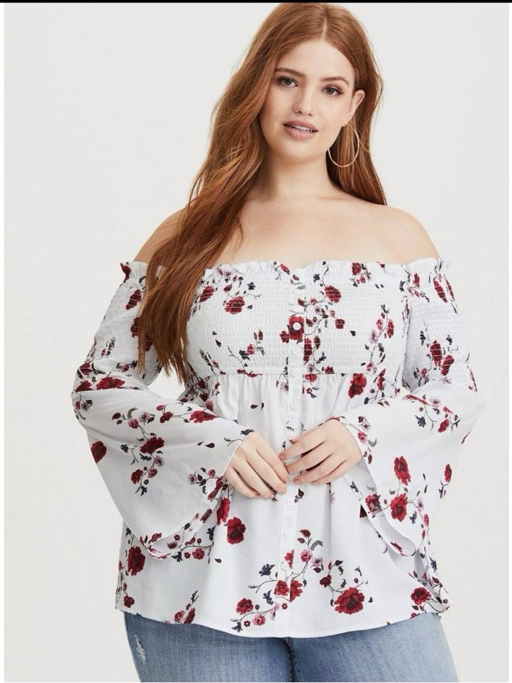Torrid Off-Shoulder Floral Peasant Top with Belle Sleeves